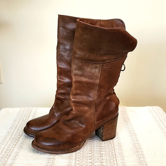 Fiorentini + Baker Brown Leather Chunky Heel Calf Height Boots Women's 36 - Picture 1 of 13